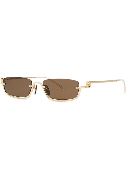  Gucci Narrow Rectangle-frame Sunglasses - Gold 