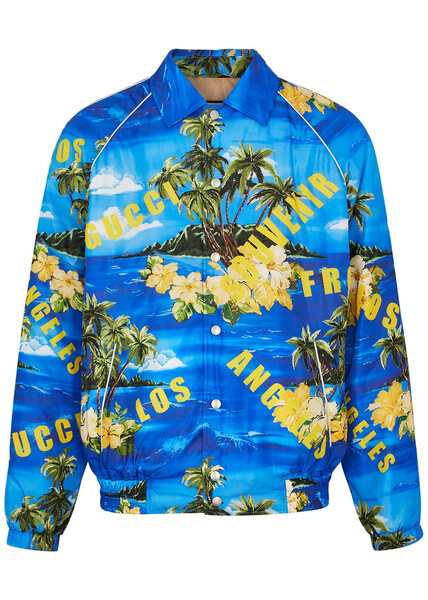 Gucci Printed Padded Shell Bomber Jacket, Blue, Bomber Jacket - 48 