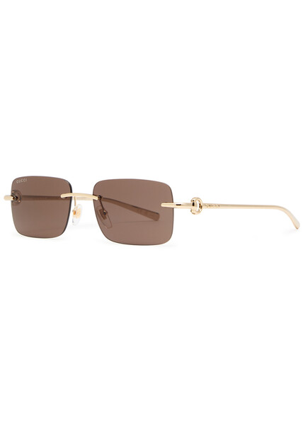  Gucci Rimless Rectangle-frame Sunglasses - Gold - One Size 