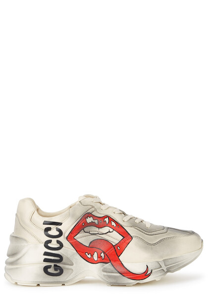  Gucci Rython Ecru Distressed Leather Sneakers - White - 7 