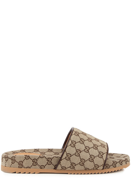  Gucci Sideline Gg-monogram Canvas Sliders - Beige - 8 