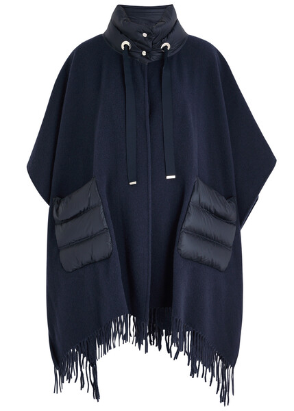  Herno Fringed Wool-blend Poncho - Navy - One Size 