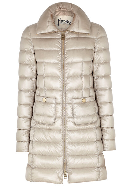 Herno Icon Quilted Shell Coat - Silver - 8 
