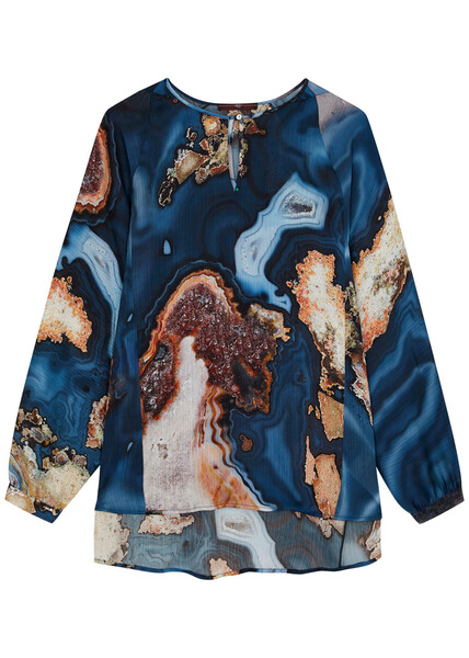  High Polite Printed Crepon Blouse - Multicoloured - L 