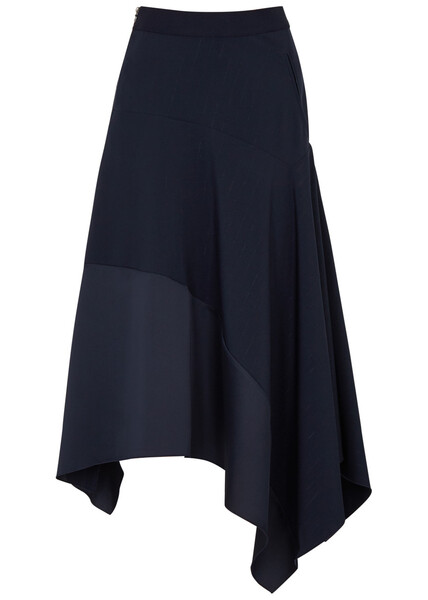  High Transient Panelled Asymmetric Midi Skirt - Navy - 14 