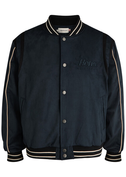  Honor The Gift Oil Head Velvet Varsity Jacket - Navy - L 