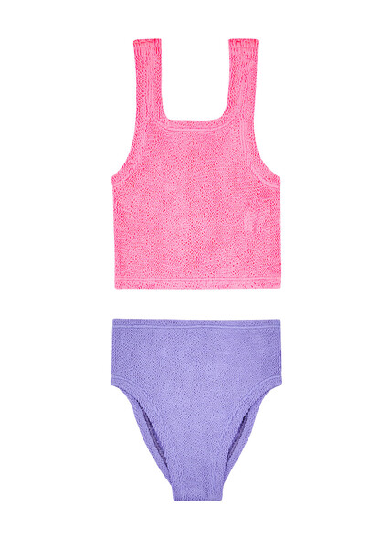  Hunza G - Kids Duo Lyra Seersucker Bikini (7-12 Years), Lilac, One Size, Round Neck, Low Back, Elasticated, Machine Wash, Hunza G Duo Bikini 