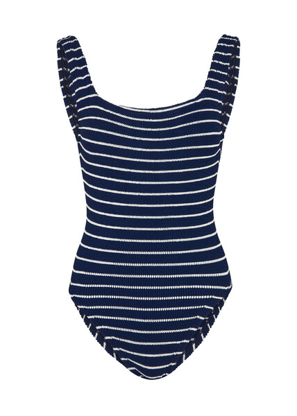 Hunza G - Seersucker Swimsuit, Navy, One Size, Square Neck, Low Back, Hand Wash, Hunza G Navy Stripe 