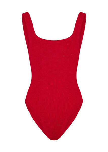  Hunza G - Seersucker Swimsuit, Red, One Size, Square Neck, Low Back, Hand Wash, Hunza G Red Swimsuit 