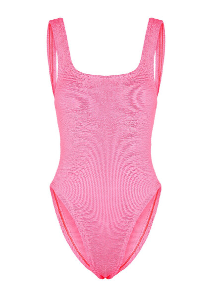  Hunza G - Seersucker Swimsuit, Swimwear, Pink, One Size, Square Neck, Low Back, Hand Wash, Hunza G Seersucker Swimsuit 
