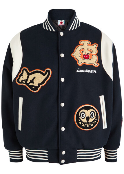  Ice Cream Collegiate Padded Felt Varsity Jacket - Navy - S 