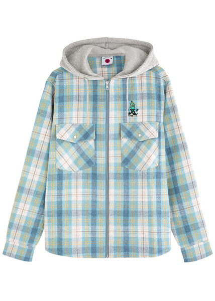  Ice Cream Logo-embroidered Checked Hooded Jacket - Blue - S 