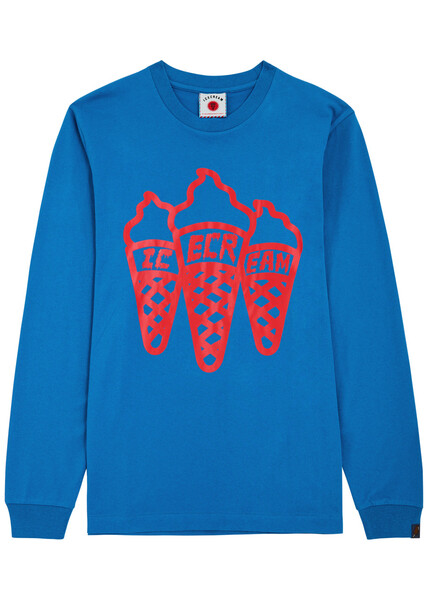  Ice Cream Three Cone Printed Cotton Top - Blue - M 
