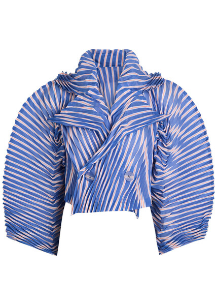  Issey Miyake Striped Pleated Woven Jacket - Blue - 2 