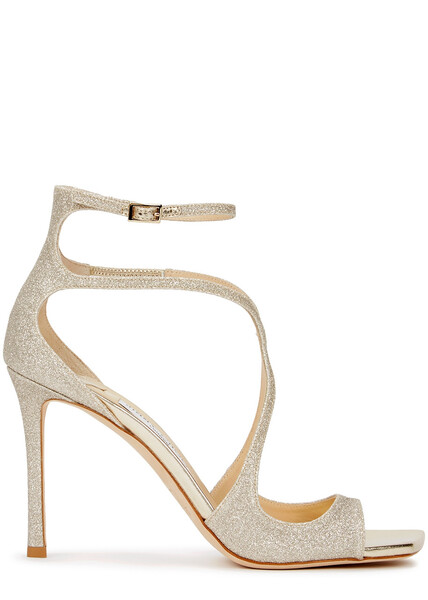  Jimmy Choo Azia 95 Gold Glittered Sandals - 6.5 
