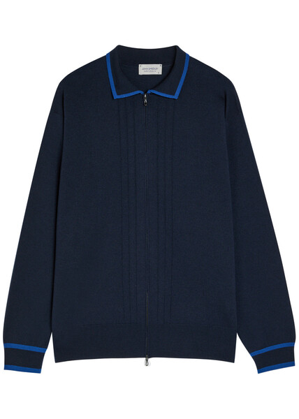  John Smedley Albie Striped Merino Wool Cardigan - Navy - Xl 