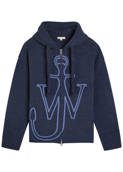  Jw Anderson Logo-embroidered Hooded Wool Jacket - Blue - S 