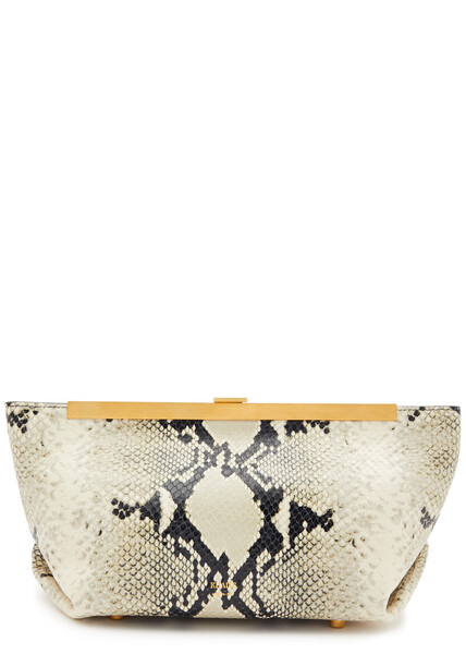  Khaite Aimee Python-effect Leather Clutch - Beige - One Size 