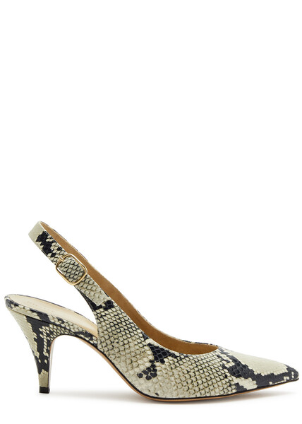  Khaite River 75 Python-effect Leather Slingback Pumps - Natural 