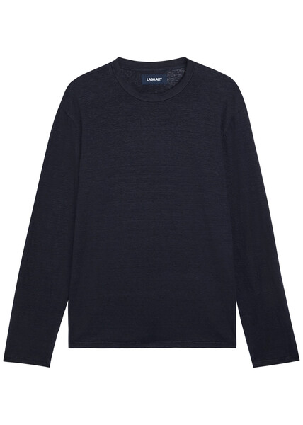  Labo.art Long Sleeve Linen-blend T-shirt - Navy - 4 (m) 