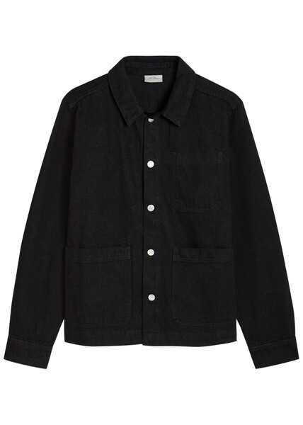  Les Deux Layton Subtle Flower Print Denim Jacket - Black - L 