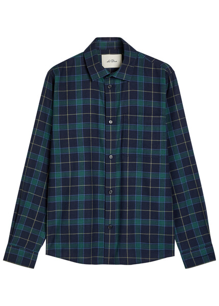 Les Deux Lennon Checked Cotton Overshirt - Navy - L 