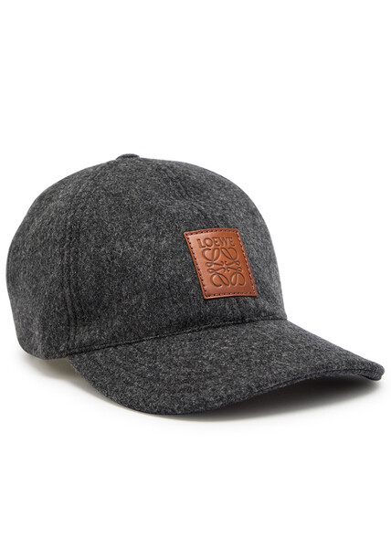  Loewe Anagram Leather And Wool-blend Cap - Grey - M 
