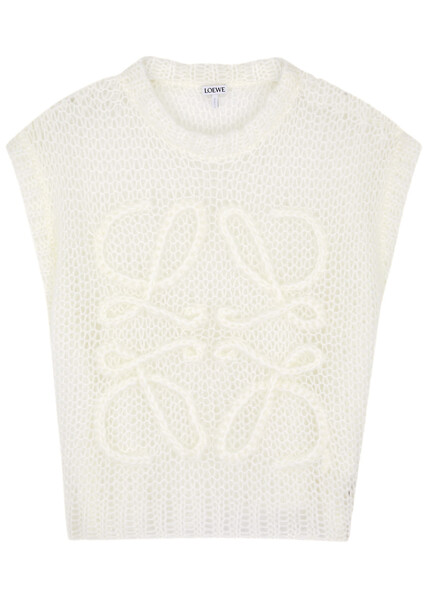  Loewe Anagram Open-knit Mohair-blend Vest - Off White - M 