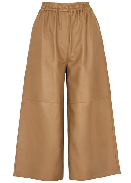 Loewe Cropped Leather Trousers - Camel - L 