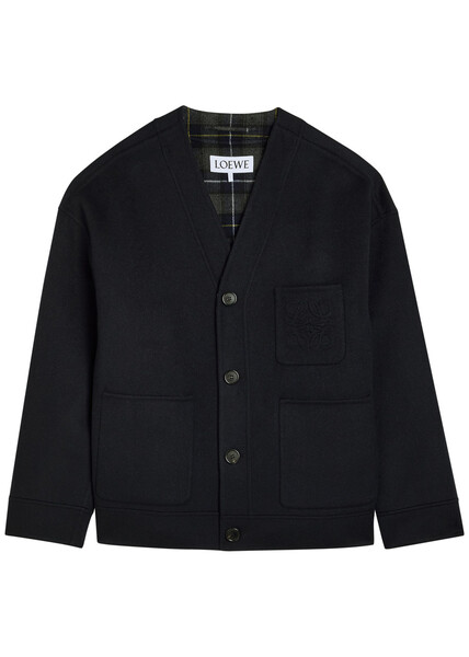  Loewe Embossed-anagram Wool And Cashmere-blend Cardigan - Navy - 46 (it46 / S) 