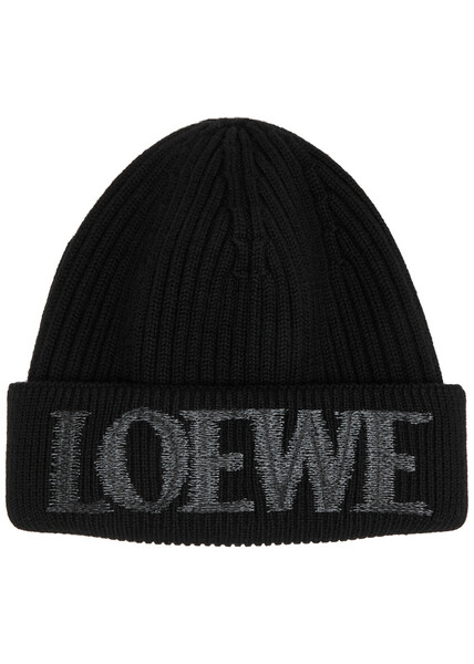  Loewe Logo-embroidered Ribbed Wool Beanie - Black - One Size 