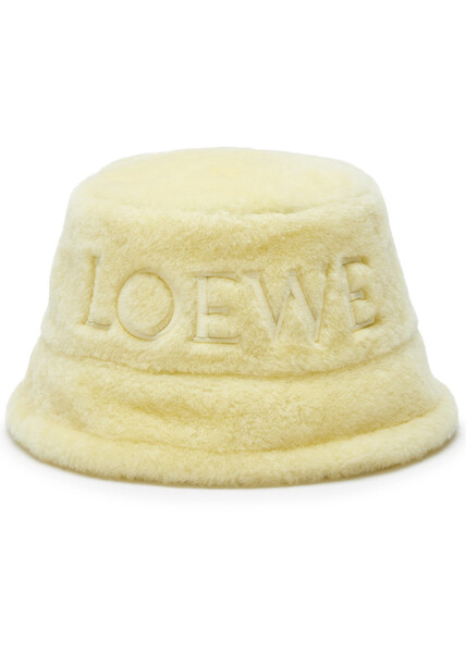  Loewe Logo-embroidered Shearling Bucket Hat - Cream 