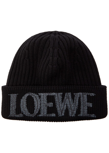  Loewe Logo-embroidered Wool Beanie - Black - One Size 