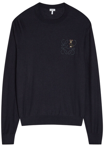  Loewe Logo-embroidered Wool-blend Jumper - Navy - S 
