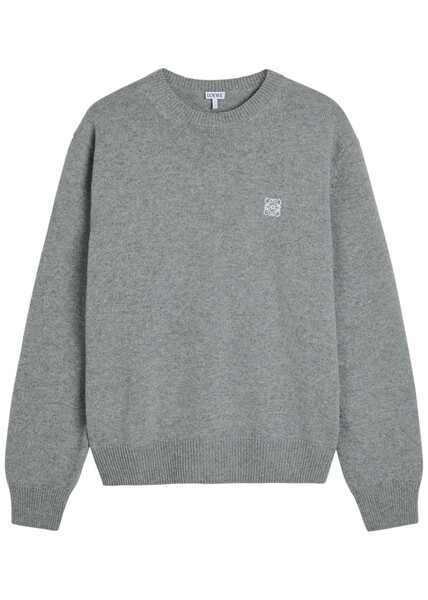  Loewe Logo-embroidered Wool Jumper - Grey - Xl 