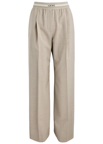  Loewe Logo-jacquard Straight-leg Wool Trousers - Beige - M (uk12 / M) 