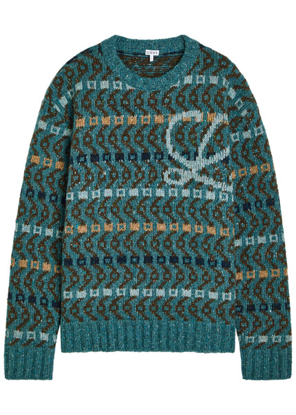  Loewe Logo Patterned Wool-blend Jumper - Blue - L 