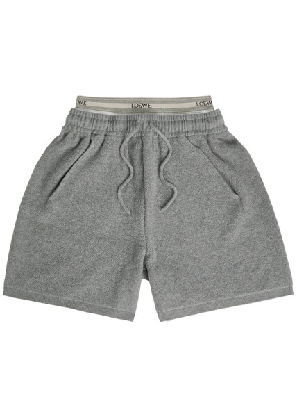  Loewe Logo-waistband Layered Wool-blend Shorts - Grey - S 