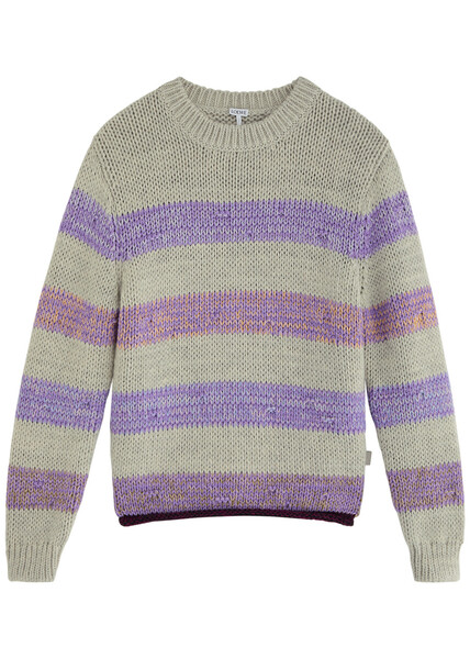  Loewe Striped-intarsia Wool-blend Jumper - Grey - Xl 