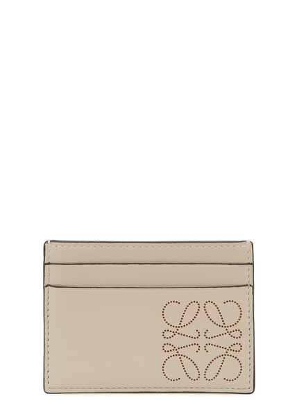  Loewe Taupe Logo Leather Card Holder, Card Holder, Slip Pocket - White 