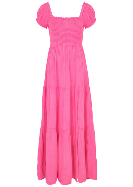  Loveshackfancy Alohl Smocked Seersucker Maxi Dress - Fuchsia - L 