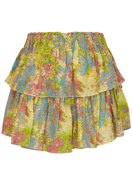  Loveshackfancy Floral-print Ruffled Cotton And Silk-blend Mini Skirt - Multicoloured - Xs 