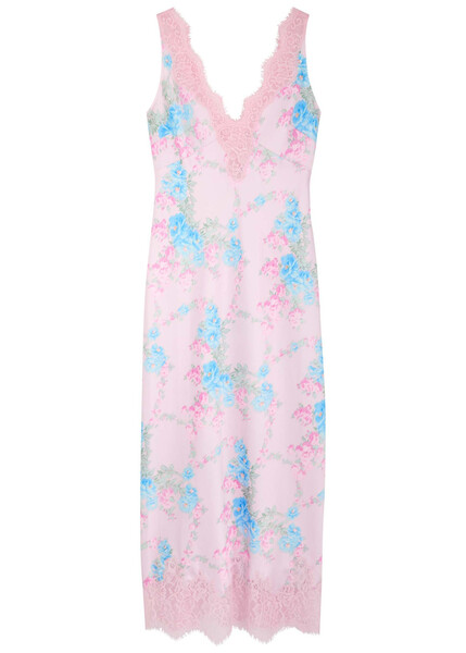  Loveshackfancy Floral Printed Satin Maxi Dress - Pink - M (uk12 / M) 