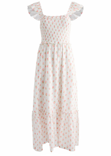  Loveshackfancy Guinevere Floral-print Cotton Maxi Dress - White And Pink - Xs (uk6 / Xs) - Xs (uk6 /xs) 
