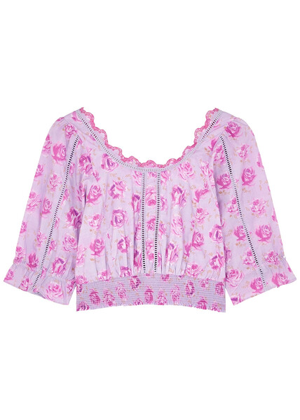  Loveshackfancy Karsten Floral-print Cropped Cotton Top - Lilac - Xs 