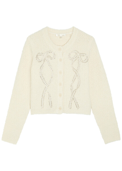  Loveshackfancy Leocadia Embellished Wool-blend Cardigan - Ivory - S (uk8-10 / S) 