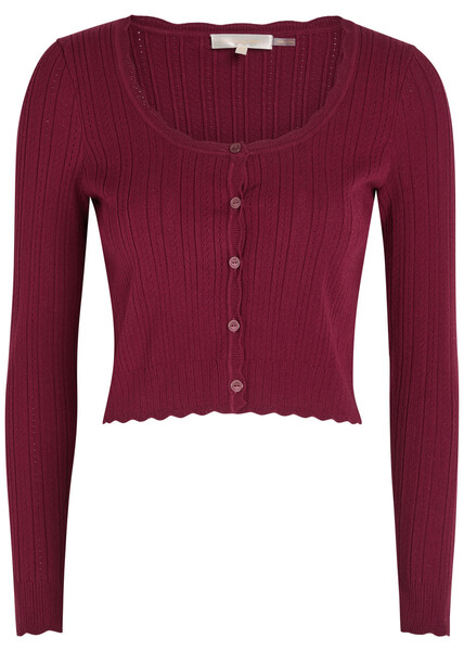  Loveshackfancy Martti Pointelle-knit Cardigan - Burgundy - S (uk8-10 / S) 