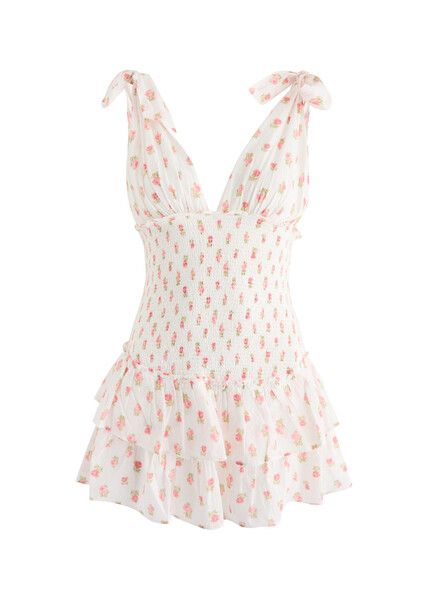  Loveshackfancy Rossi Floral-print Cotton Mini Dress - Pink - M (uk12 / M) 