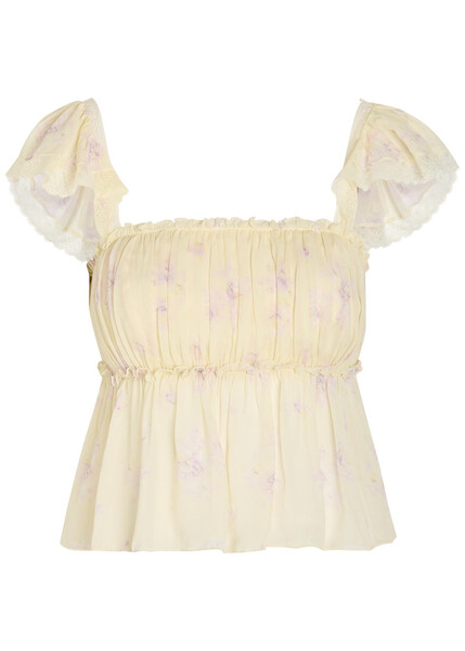  Loveshackfancy Siena Floral-print Georgette Top - Yellow - 8 (uk12 / M) 
