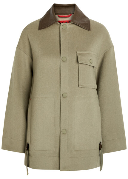  Max&co Leather-trim Wool Jacket - Green - M (uk12 / M) 